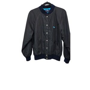 Hunters Run Men's Grunge Bomber Jacket Black Blue Lining Snap Button Front Size